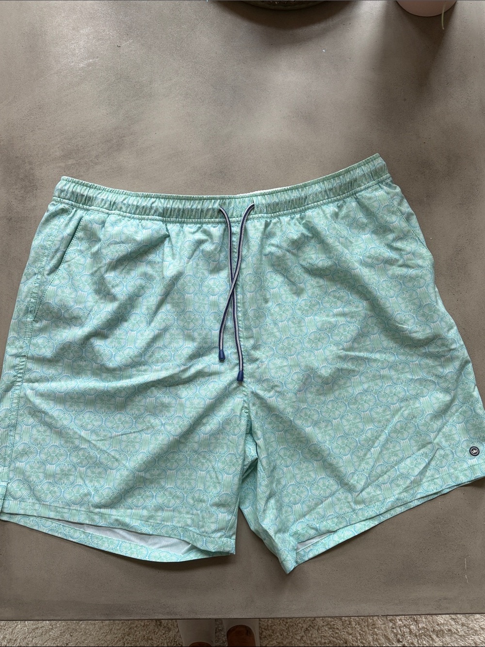Peter Millar Men's Mint Green Patterned Swim Trunks with Elastic Waist